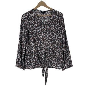 G by Giuliana Blouse Womens M Brown Floral Tie Front Boho Cottagecore Fall